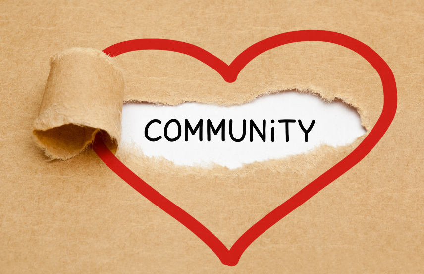 the word community in a heart shape